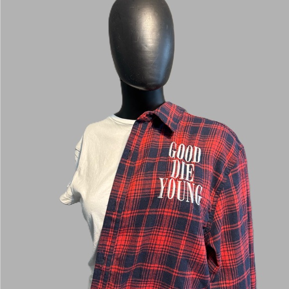 Plaid Red and Black Casual Button Down Shirt - Picture 3 of 5